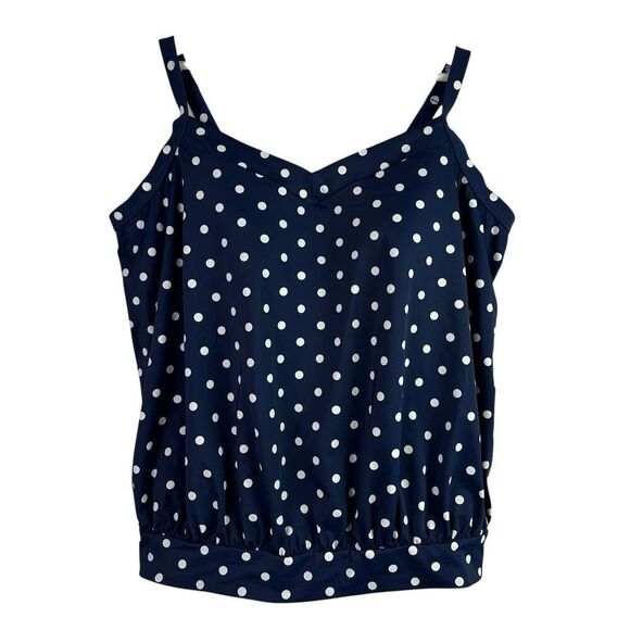 Lands’ End Blouson Navy & White Dot Tankini Top size 2X - Picture 1 of 7